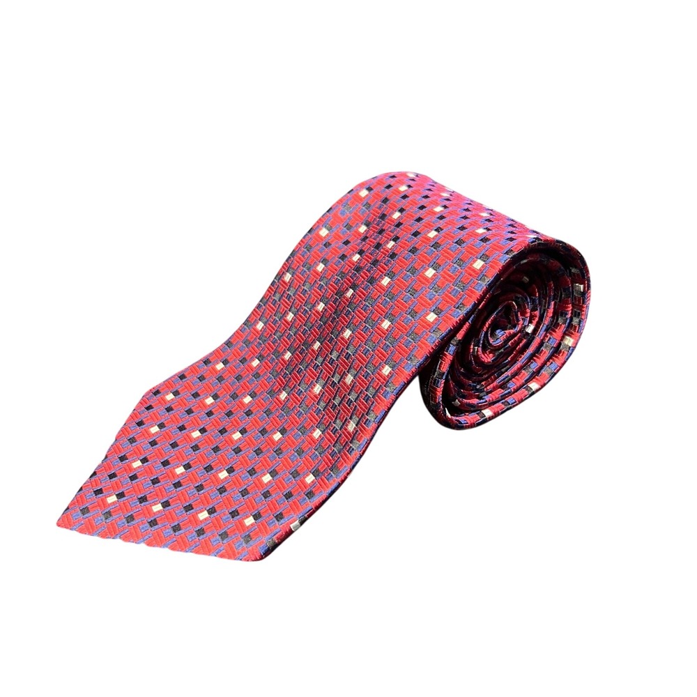 Geoffrey Beene Men's Necktie Red Blue Patterned Made in USA